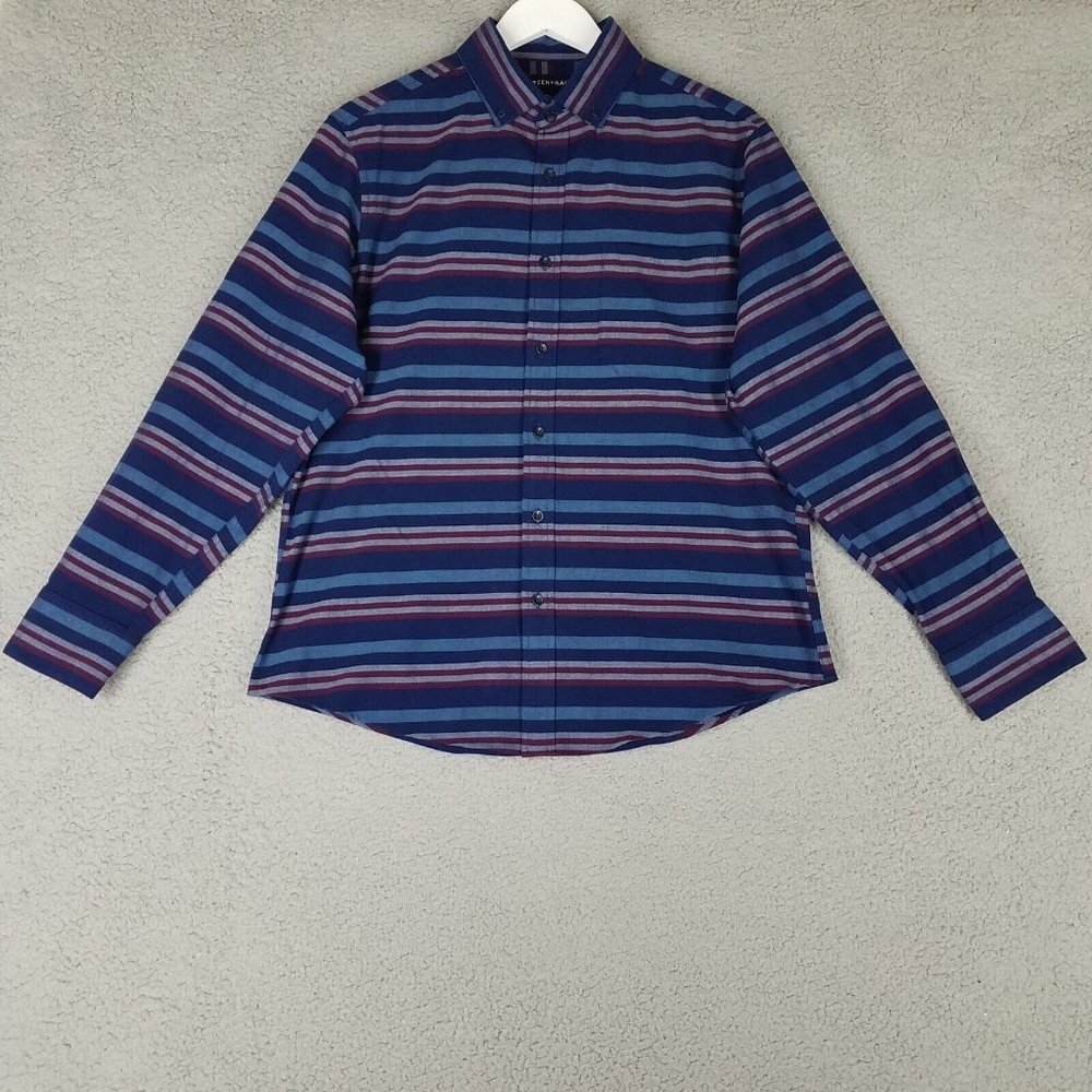 Mizzen + Main Shirt Adult Medium Blue Classic Button Down Striped Stretch Casual